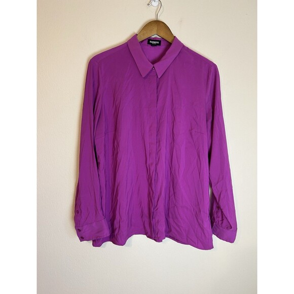Express Tops - Express Portofino Shirt XL Purple button Up Long Sleeve Lightweight Blouse Top